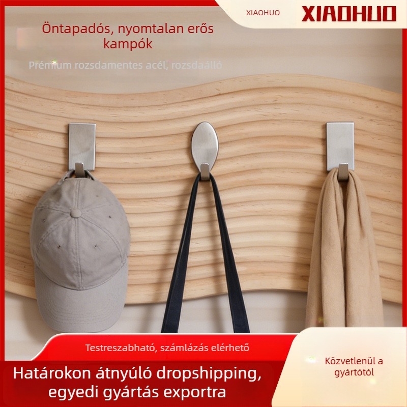 Mini kampó rozsdamentes acélból konyhához és fürdőszobához, öntapadós, fúrás nélküli, multifunkcionális, teherbírás 3–5 kg