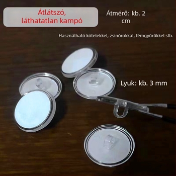 Átlátszó mennyezeti öntapadós akasztó, kis koronggal, nyom nélkül, erős tartás zászlók felakasztásához, akár 3 kg-ig