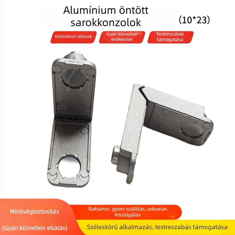 Öntött alumínium sarokszerelvény, 10x23 mm, ajtó- és ablakhoz, 90°