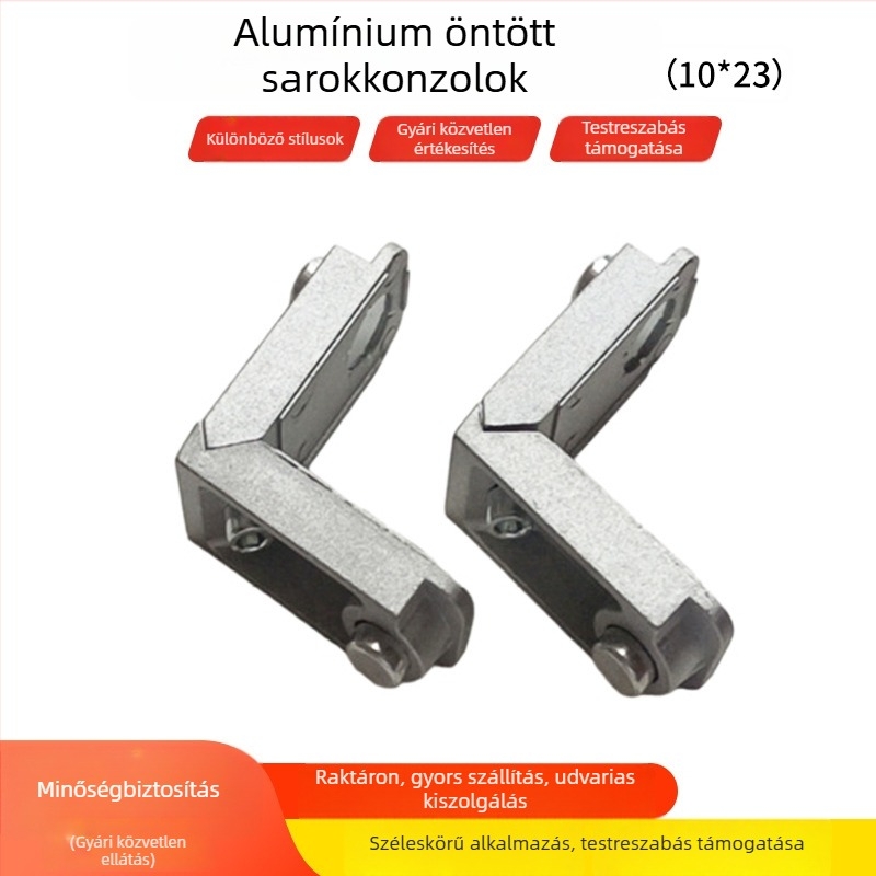 Öntött alumínium sarokszerelvény, 10x23 mm, ajtó- és ablakhoz, 90°