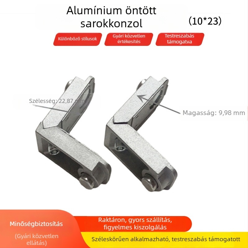 Öntött alumínium sarokszerelvény, 10x23 mm, ajtó- és ablakhoz, 90°