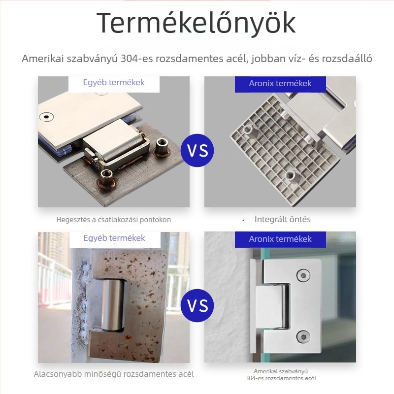 304/316 rozsdamentes acélból készült zuhanyzószobai zsanérok, fürdőszobai válaszfalakhoz, sík és összecsukható ajtókhoz