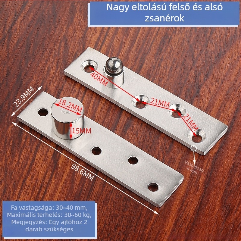 Tűzvédelmi ajtóhoz készített csuklókészlet forgó tengellyel, rejtett csap, vízszintes és függőleges forgótengelyekkel, forgó ajtó