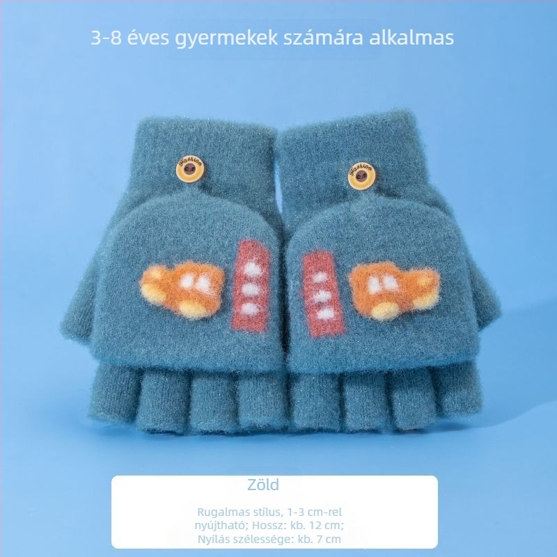 Gyerekeknek készült téli kesztyű, félujjas, lehajtható fedéllel, kötött, íráshoz – fiúknak