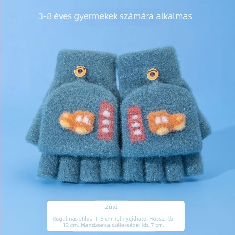 Gyerekeknek készült téli kesztyű, félujjas, lehajtható fedéllel, kötött, íráshoz – fiúknak