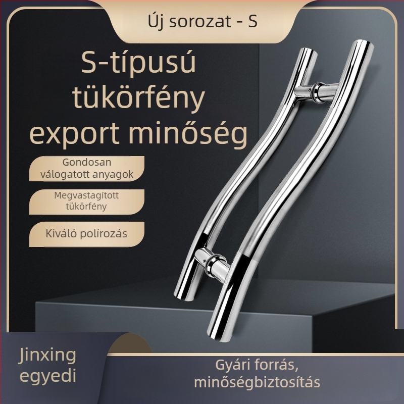 Hold alakú, fényes rozsdamentes acél ajtókilincs, 32 mm-es csőátmérő, üveg- és faajtókhoz