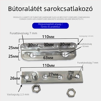 Vasból készült derékszögű rögzítő elem bútorokhoz, irodai hardver galvanizált felülettel