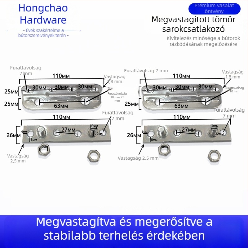 Vasból készült derékszögű rögzítő elem bútorokhoz, irodai hardver galvanizált felülettel