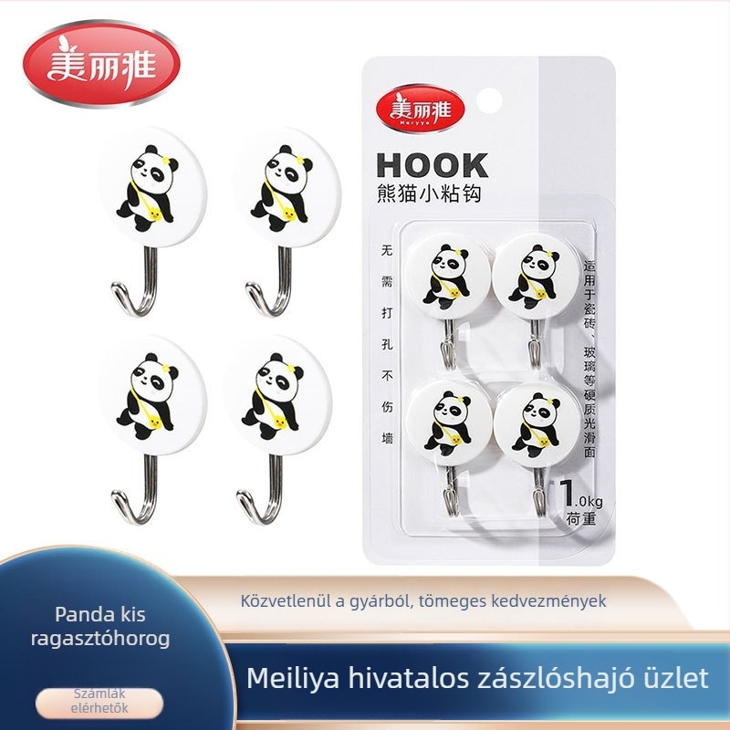 Meiliya Panda kis ragasztó kampó erős tapadóval – falra felszerelhető, modern stílusú egyetlen kampó konyhához és fürdőszobához