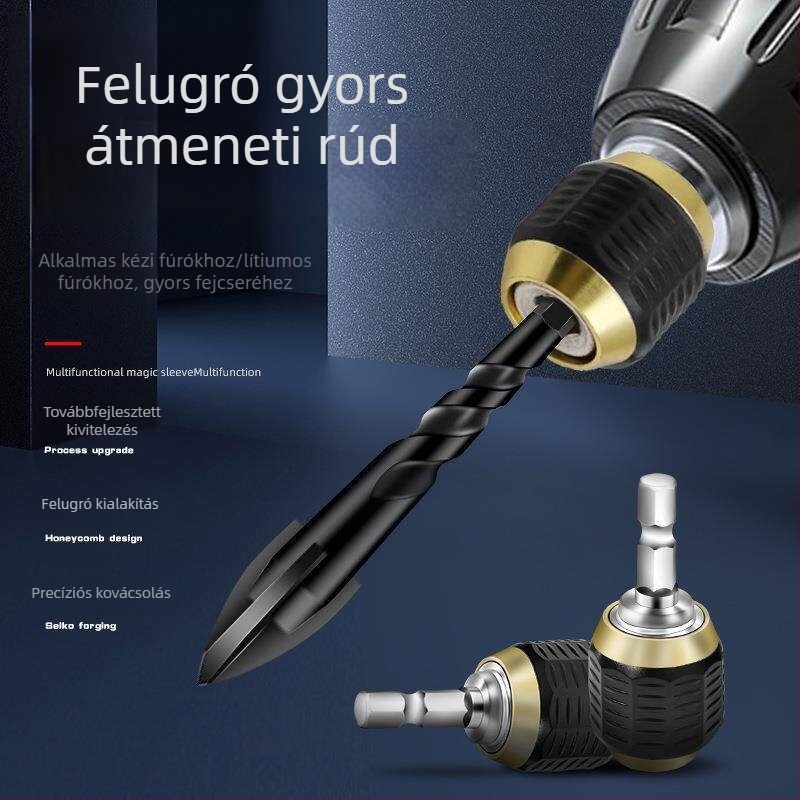 Háromszárú tokmány adapter elektromos fúróhoz, gyorscserés kivitel, 1/4 hüvelykes hex bemenet és önzáró gyorscsatlakozó