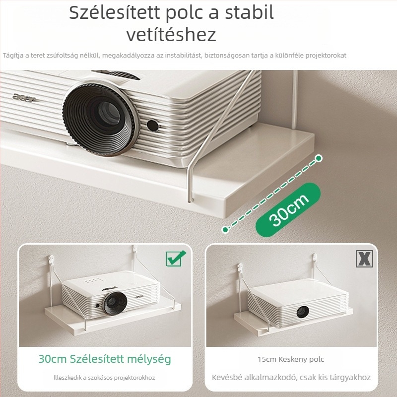 Projektor falra szerelt polc, fúrás nélkül, hálószobai tároló