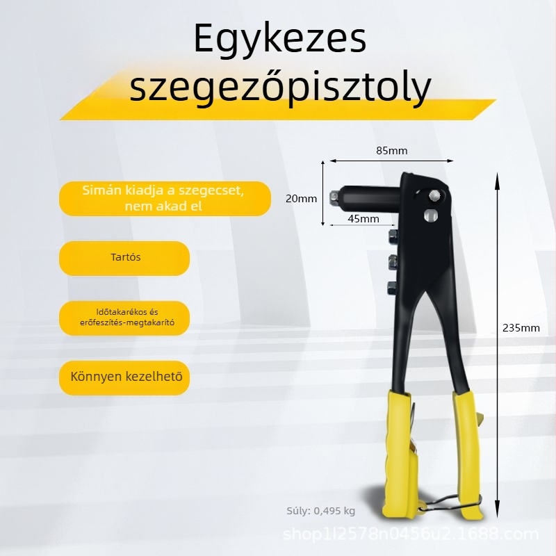 Kézi szegecspisztoly, egykaros, 2.8/3.2/4.0/4.8 mm szegecsekhez, ajtókhoz és ablakokhoz
