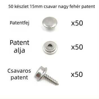 50 készlet 15 mm-es rozsdamentes acél csatokkal, nagy fehér csatokkal a ponyva rögzítéséhez, alkalmas sátrakhoz, függönyökhöz és hajókhoz