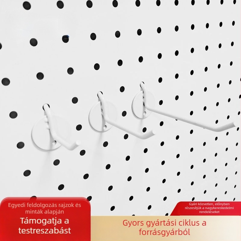 Pegboard falra szerelhető készlet kampókkal és perforált táblával – kiállítási és tárolási kiegészítők, kerek alma alakú kampó