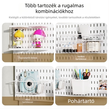 Asztali perforált panel fúrás nélkül, állítható klipszes rögzítés könyvek és irodai kellékek rendezésére