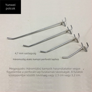 Vasból készült polcfogas perforált panellel, háromágú, elektroplattolt felülettel