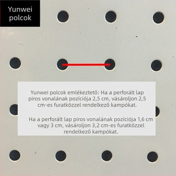 Vasból készült polcfogas perforált panellel, háromágú, elektroplattolt felülettel