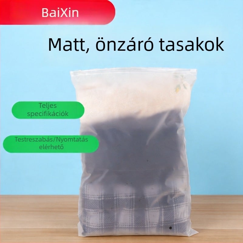 Ruházathoz cipzáras zacskók, műanyag lezáró zacskók ruhák tárolására, nyomtatható, 50 db, tartós cipzár