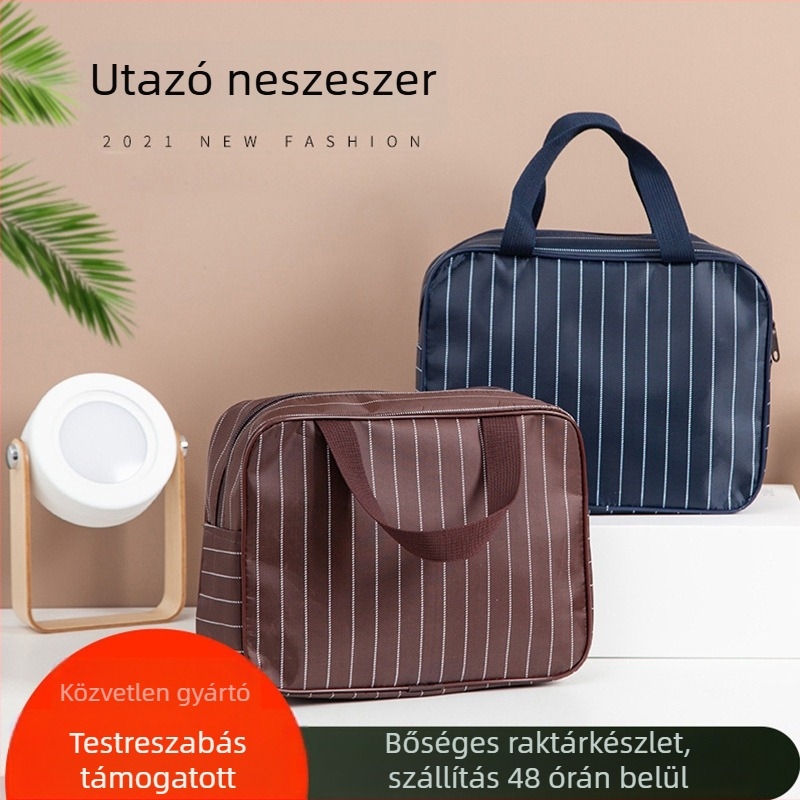 Csíkos utazási tároló táska kozmetikumok és higiéniai kellékek számára
