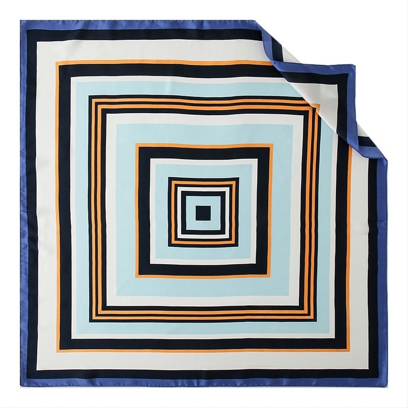 Gao He divatos, minimalistikus színes csíkos kockasál műszálas selyemből, koreai stílus, nőknek, 70×70 cm