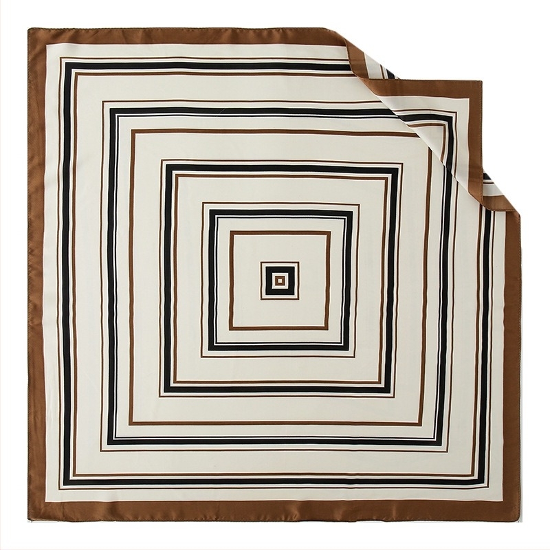 Gao He divatos, minimalistikus színes csíkos kockasál műszálas selyemből, koreai stílus, nőknek, 70×70 cm