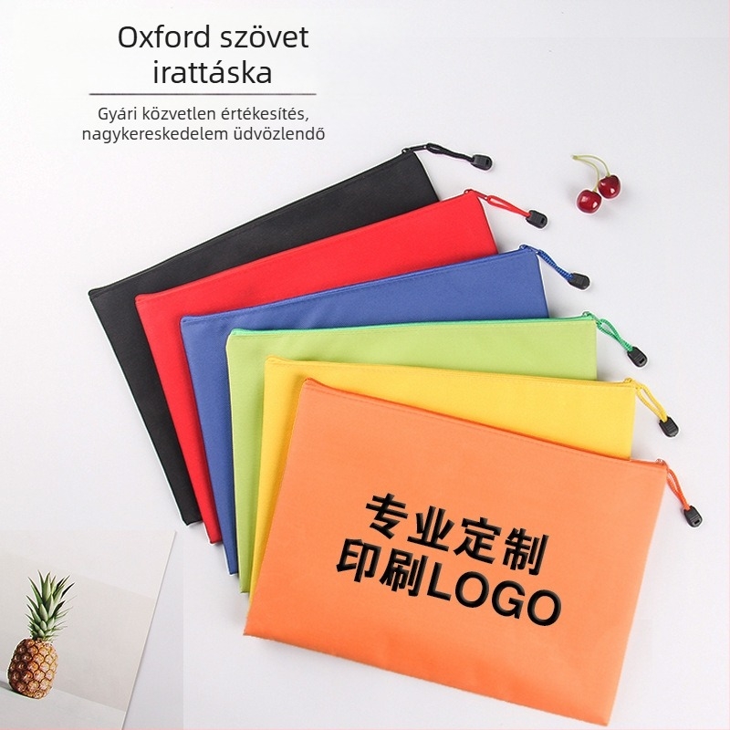 A4-es méretű Oxford vászon dokumentumtáska cipzárral, megerősített, testreszabható logóval, vízálló, átlátszatlan.