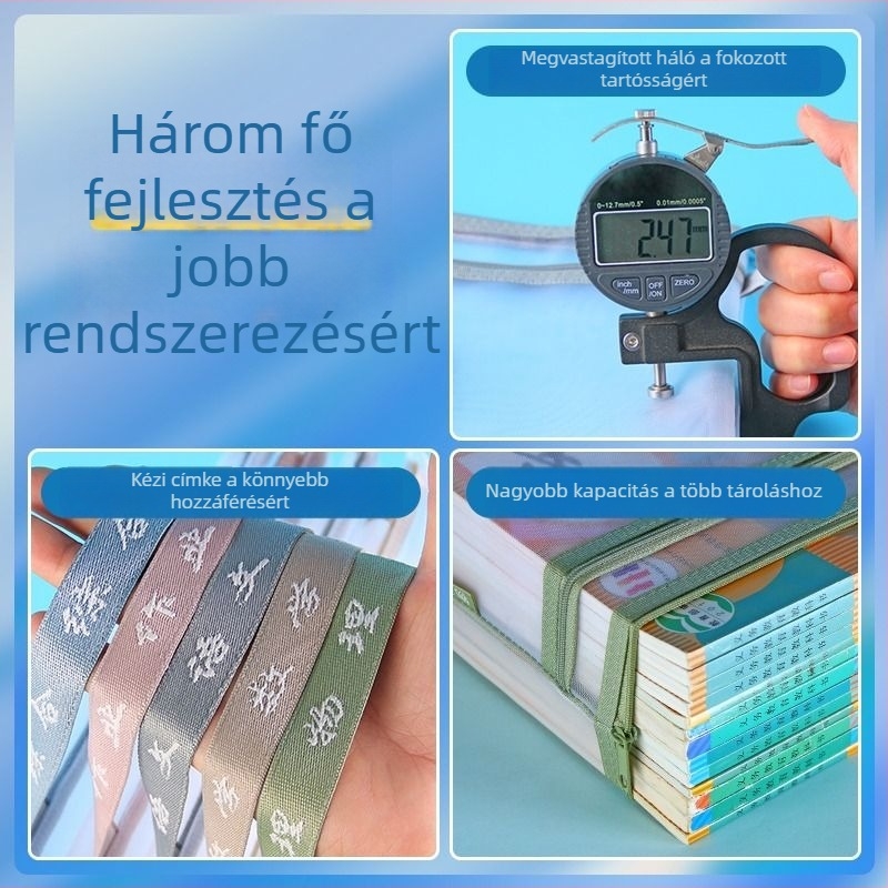 Diák tantárgyak szerinti irattartó táska, hordozható, cipzárral, nagy kapacitású, átlátszó hálóval, tankönyvek és házi feladatok számára