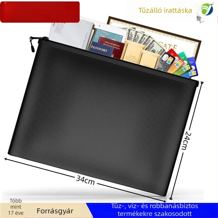 Üvegszálas tűzálló irattáska, zárható, vízálló dokumentumok számára