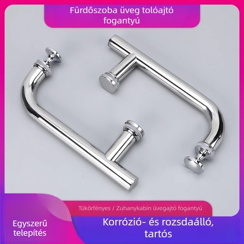 Rozsdamentes acél zuhanyzószoba üvegajtó kilincs, 145 mm lyukköz, F típus