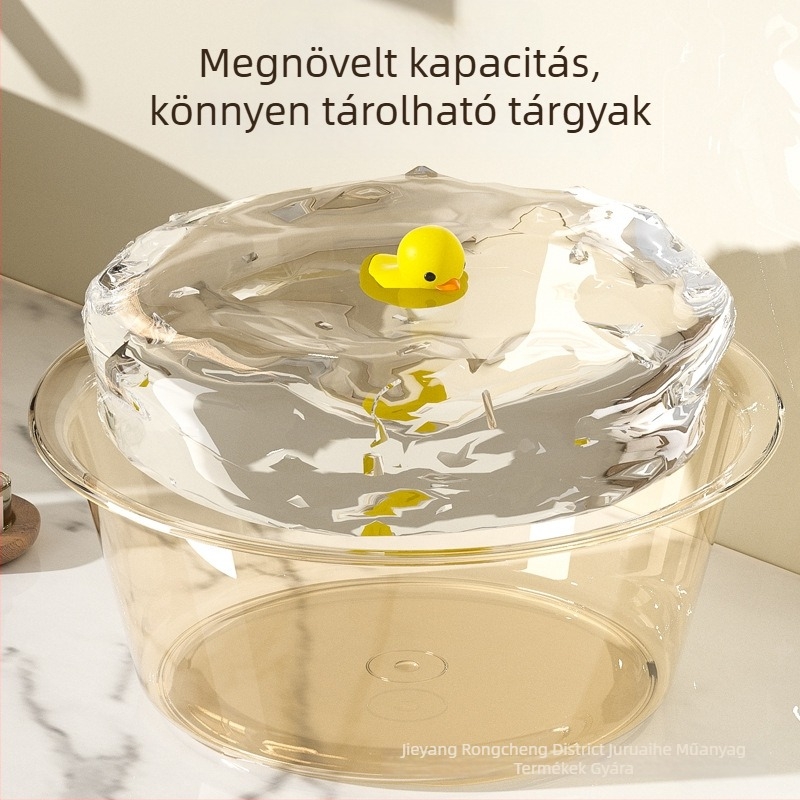 Átlátszó vastagított műanyag mosdókagyló, nagy kör alakú, mély, méretek 40/35/32/29/23 cm