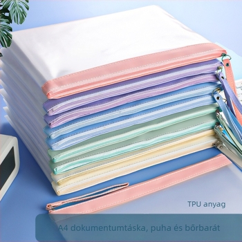 Megvastított vízálló TPU tároló táska A4 dokumentumokhoz cipzárral, átlátszó diák irattartó