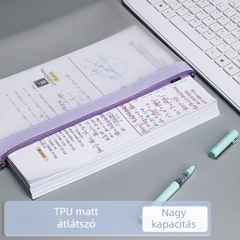 Megvastított vízálló TPU tároló táska A4 dokumentumokhoz cipzárral, átlátszó diák irattartó