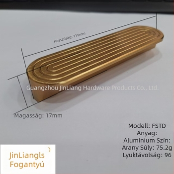 Arany T alakú fogantyú szekrényhez, 96 mm lyukok közötti távolság, kör mintás relief, alumínium ötvözet, ajtókhoz és fiókokhoz