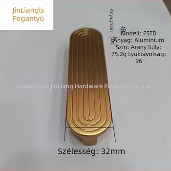 Arany T alakú fogantyú szekrényhez, 96 mm lyukok közötti távolság, kör mintás relief, alumínium ötvözet, ajtókhoz és fiókokhoz