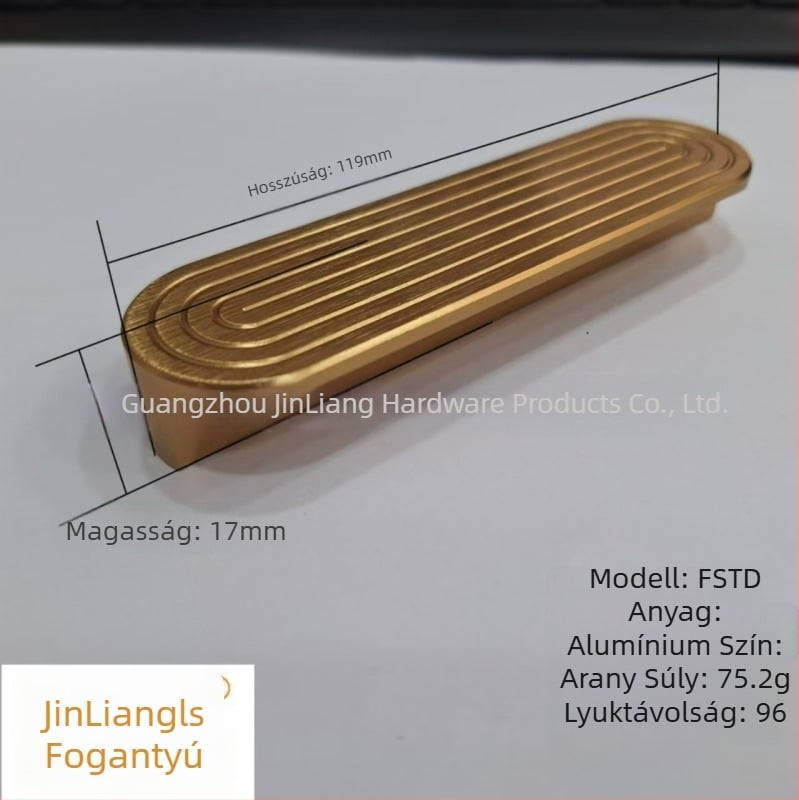 Arany T alakú fogantyú szekrényhez, 96 mm lyukok közötti távolság, kör mintás relief, alumínium ötvözet, ajtókhoz és fiókokhoz