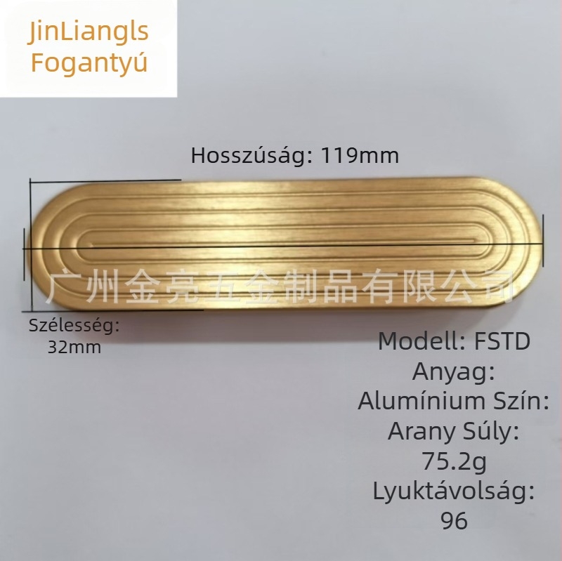 Arany T alakú fogantyú szekrényhez, 96 mm lyukok közötti távolság, kör mintás relief, alumínium ötvözet, ajtókhoz és fiókokhoz