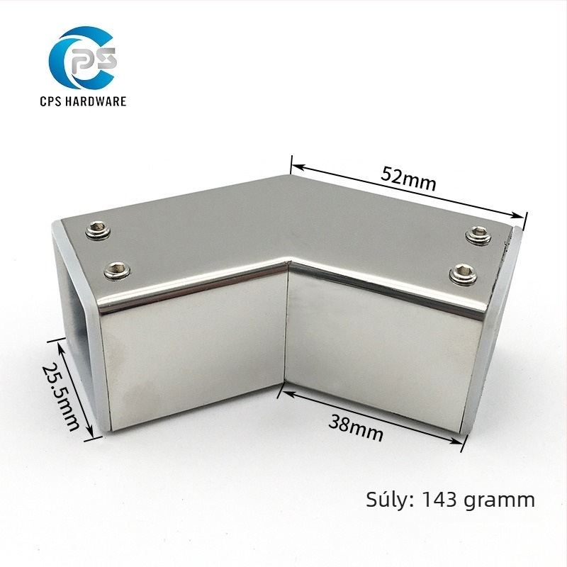 Rozsdamentes acél zuhanykabin üvegajtóhoz – 25x25 mm-es négyzetes cső, háromirányú univerzális flanész csipesz