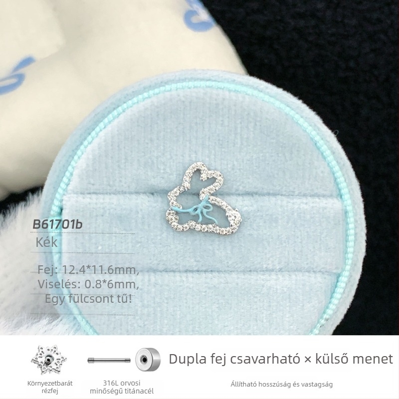 316L rozsdamentes acél fülbevalók, aranyos nyusziformájú fülcsapok, masni dizájn, piercing ékszer nőknek