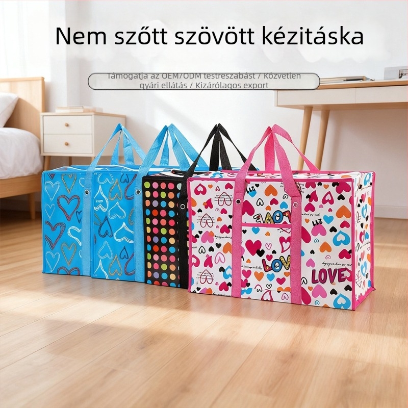 Nem szőtt tárolótáska, nagy kapacitású, vízálló és porálló, fogantyúval, megerősített, nagy méretű