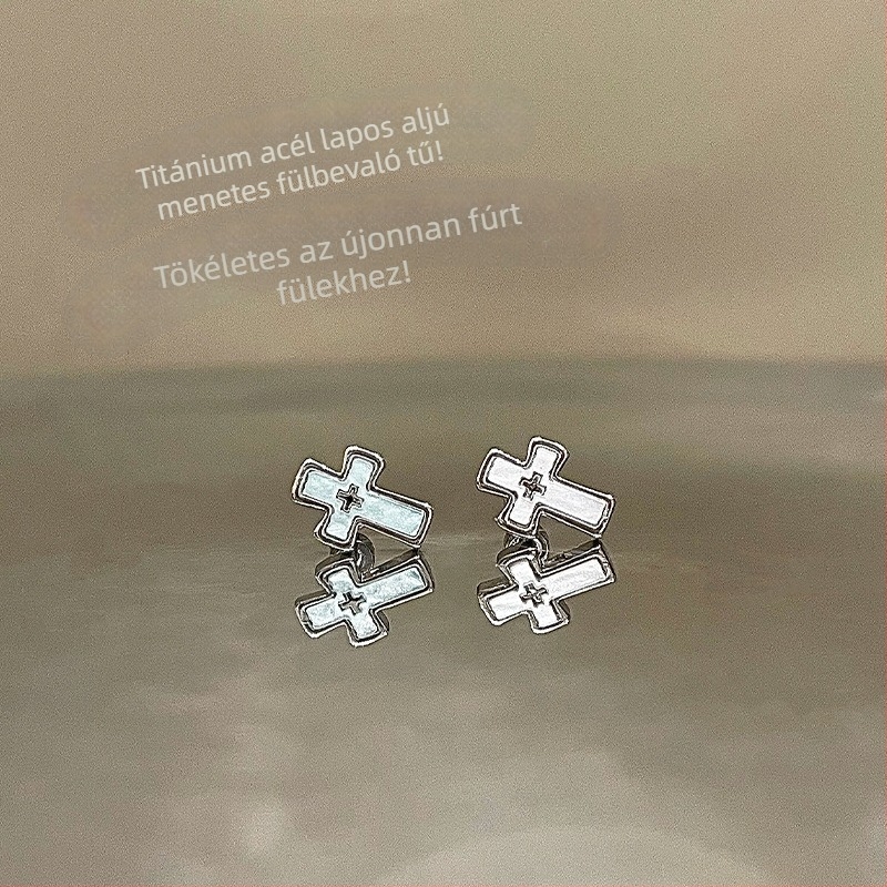 Titánacélból készült fülbevalók áttetsző kereszt motívummal, friss és elegáns megjelenés nőknek