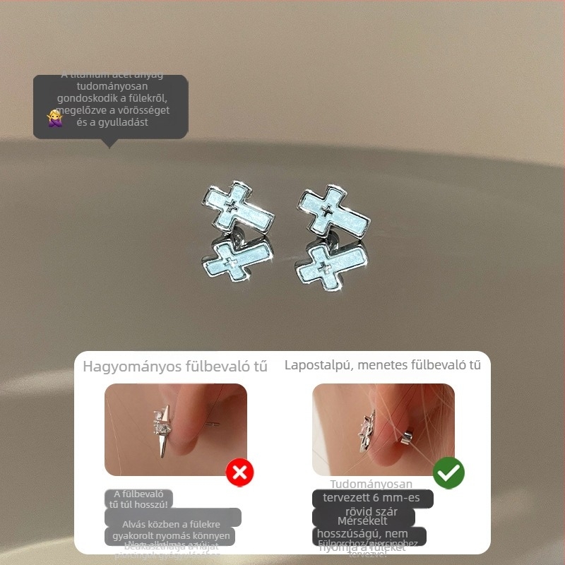 Titánacélból készült fülbevalók áttetsző kereszt motívummal, friss és elegáns megjelenés nőknek