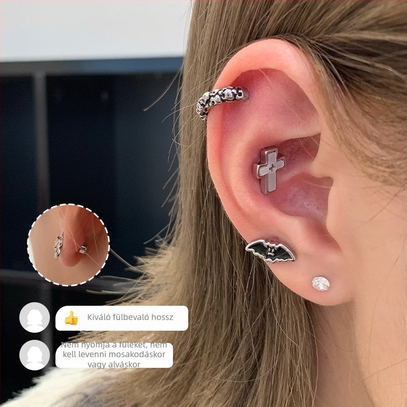 Titánacélból készült fülbevalók áttetsző kereszt motívummal, friss és elegáns megjelenés nőknek