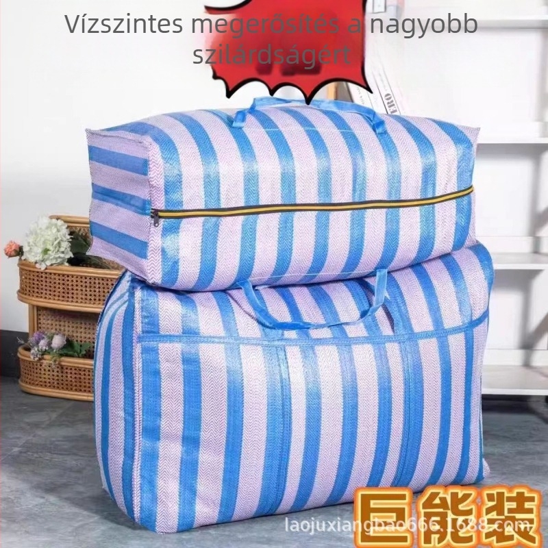 Nylon szövött költöző táska, nagy kapacitású poggyász, kék-fehér csíkos csomagoló táska