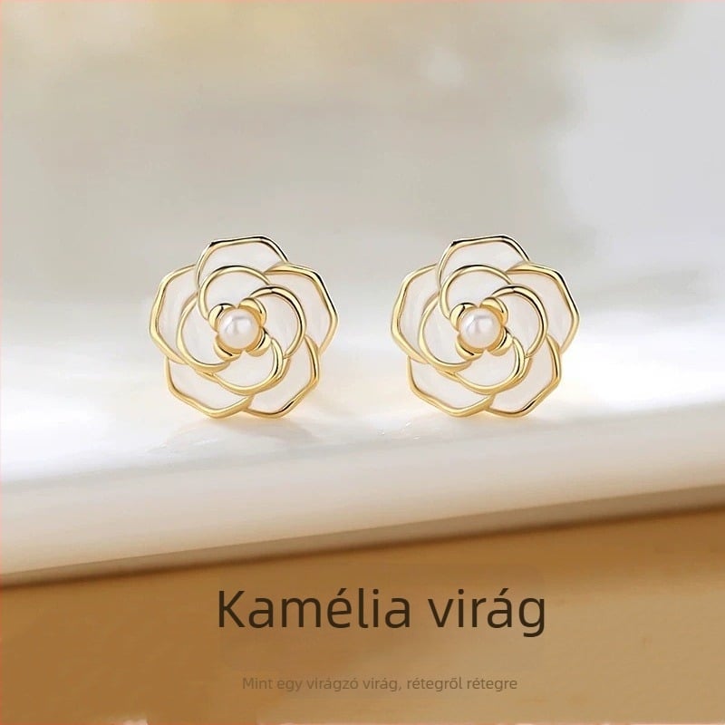 S925 ezüst Camellia gyöngyös fülbevaló nőknek — 2026-os új stílus, kínai trend, Hanfu kiegészítő, elegáns megjelenés