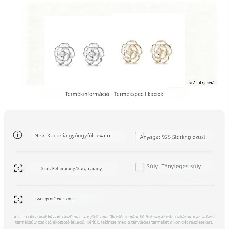 S925 ezüst Camellia gyöngyös fülbevaló nőknek — 2026-os új stílus, kínai trend, Hanfu kiegészítő, elegáns megjelenés