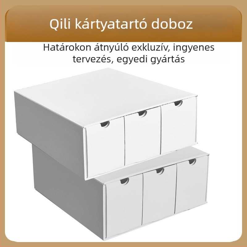 Fiókos kártyatároló doboz társasjátékokhoz, hullámkartonból, összehajtható, 18 literes kapacitás, kis méret