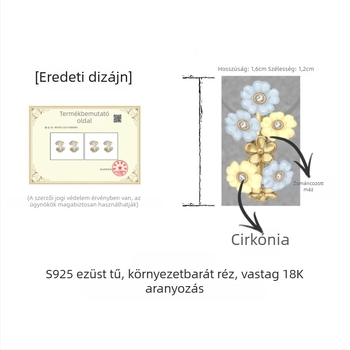 18K aranyozott zománcú fülbevalók cirkonos virág formájú, drip glaze technikával, friss és elegáns, magas minőségű női ékszer