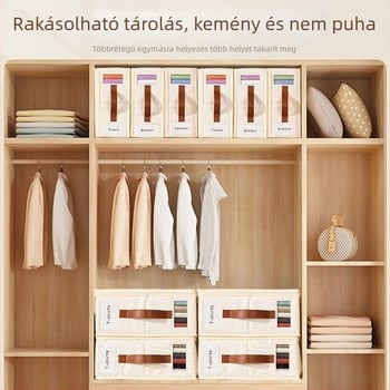 Összecsukható textil tároló doboz fedéllel, pormentes és átlátszó panellel ruhásszekrény szervezéséhez, 38×32×11,5 cm, 5–10 l