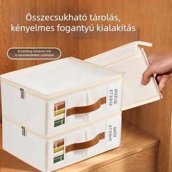 Összecsukható textil tároló doboz fedéllel, pormentes és átlátszó panellel ruhásszekrény szervezéséhez, 38×32×11,5 cm, 5–10 l