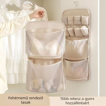 Hálós fehérnemű- és zokni tároló táska, falra szerelhető, fúrás nélkül